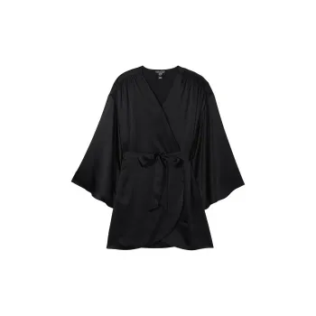 Victoria's Secret Bride Embellished Satin Short Robe/Black Pajama Robe Women's Black
