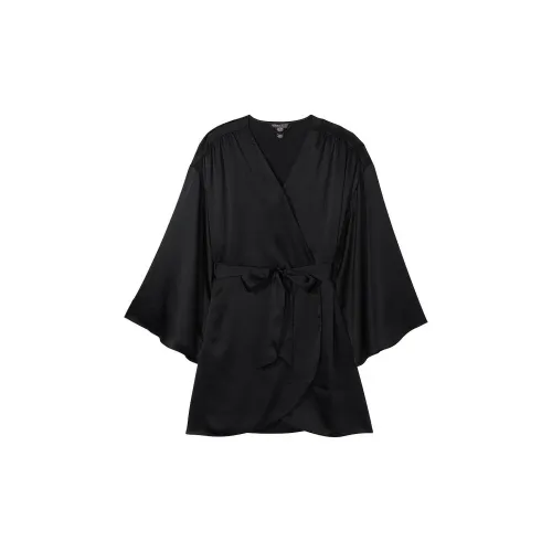 Victoria's Secret Bride Embellished Satin Short Robe/Black Pajama Robe Women's Black