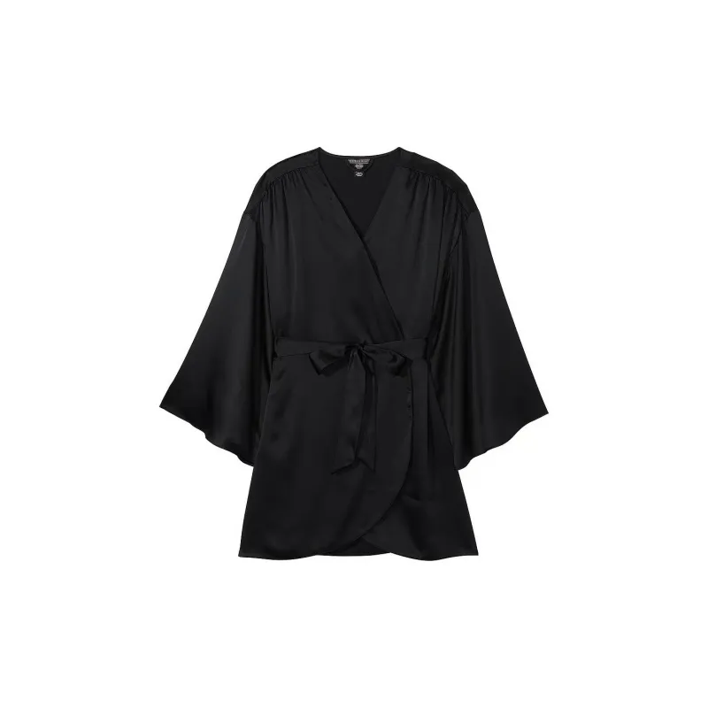 Victoria's Secret Bride Embellished Satin Short Robe/Black Sleep Robe Women's Black-0