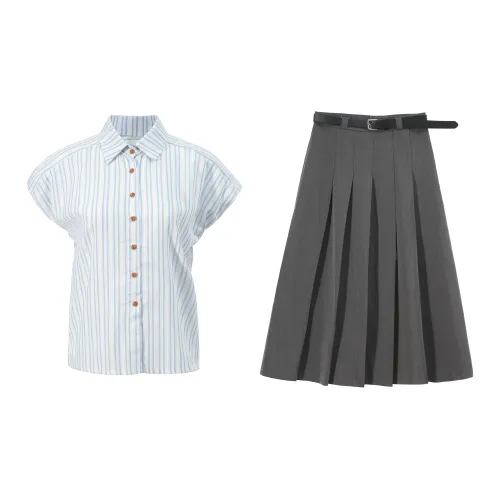 Udon House Two Piece Skirt Sets Women's Blue Gray