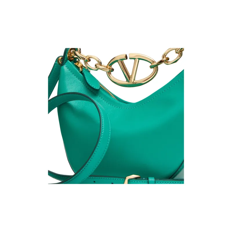 Valentino Vlogo Moon Sheepskin Handbag, Shoulder Bag Women's Peacock Green-5