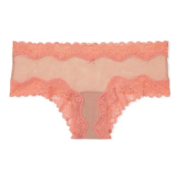 Victoria's Secret PINK Tease Mesh Lace-Trim Cheeky Panty / EB Underpants Women's 1 Pack Orange Red