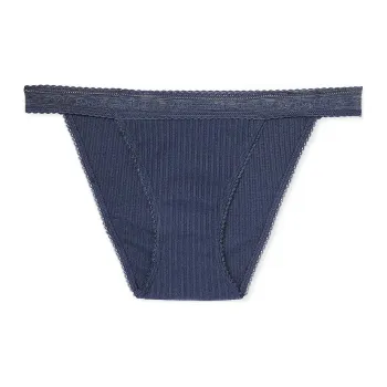Victoria's Secret PINK/COTTON Logo Cotton Lace-Waist Tanga Panty/NN Underpants Women's 1 Pack Marine Blue