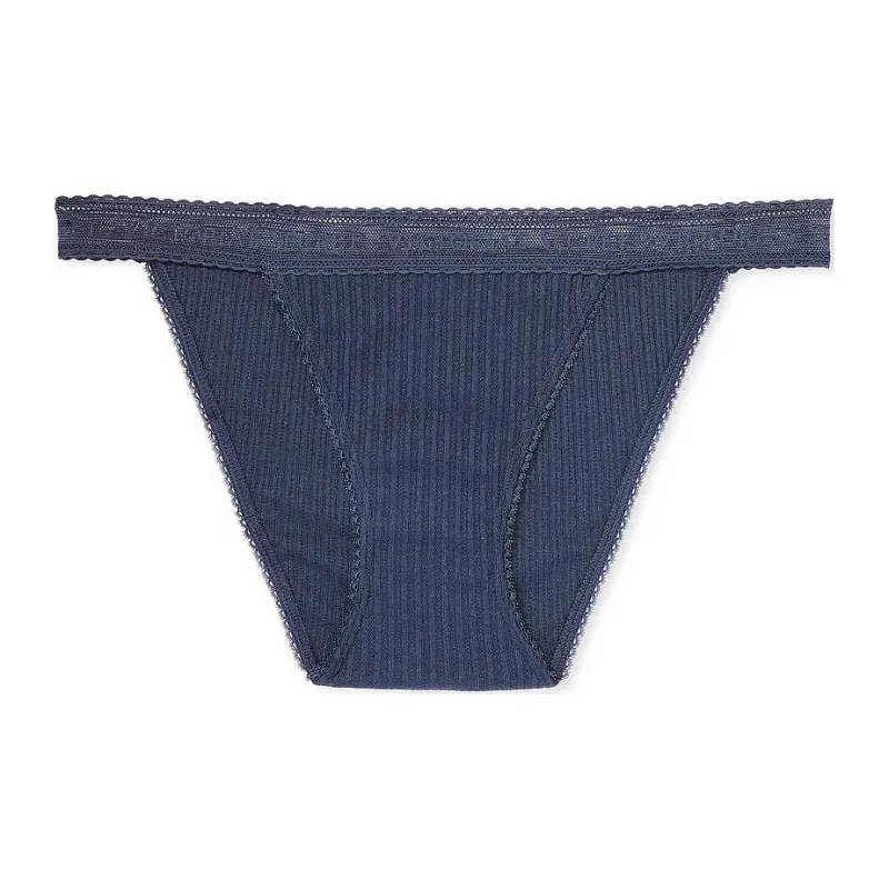 Victoria's Secret PINK/COTTON Logo Cotton Lace-Waist Tanga Panty/NN Underpants Women's 1 Pack Marine Blue-0