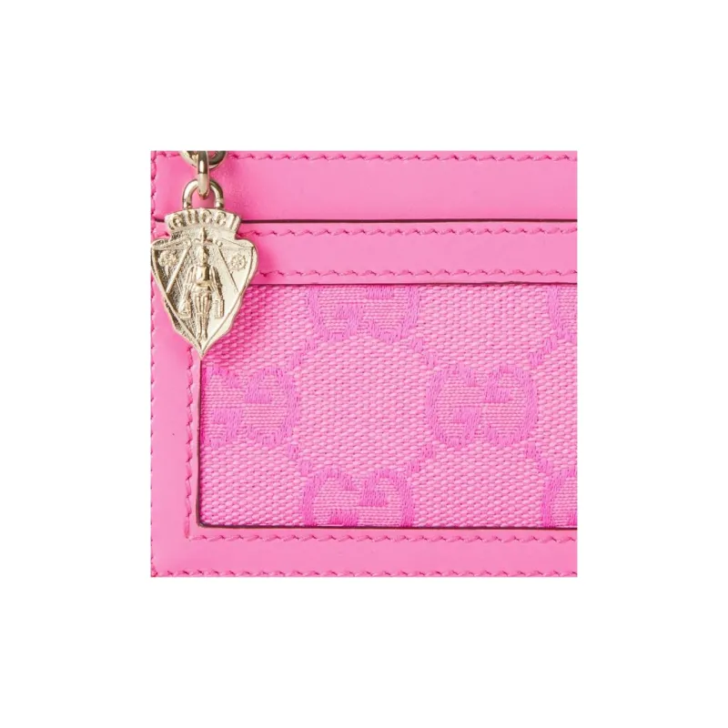 GUCCI Canvas With Leather Trim Card Holder Women's Pink-4