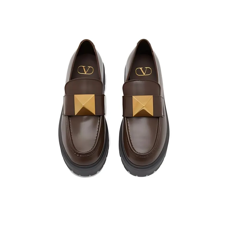 Valentino One Stud Loafers 4cm Women's Brown-4