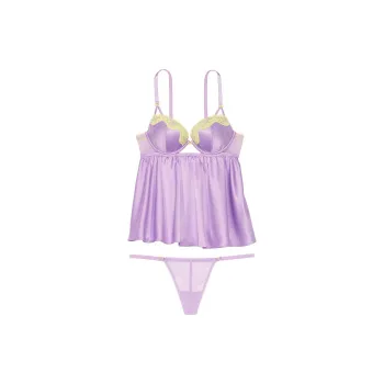 Victoria's Secret VERY SEXY Tease Satin Push-Up Babydoll/P Pajama Set Women's Purple