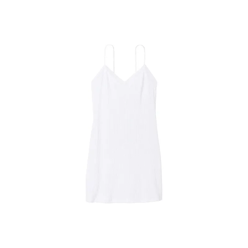 Victoria's Secret PINK/VICTORIA'S SECRET Lace Trim Pointelle Short Slip/W Nightgown Women's White-0