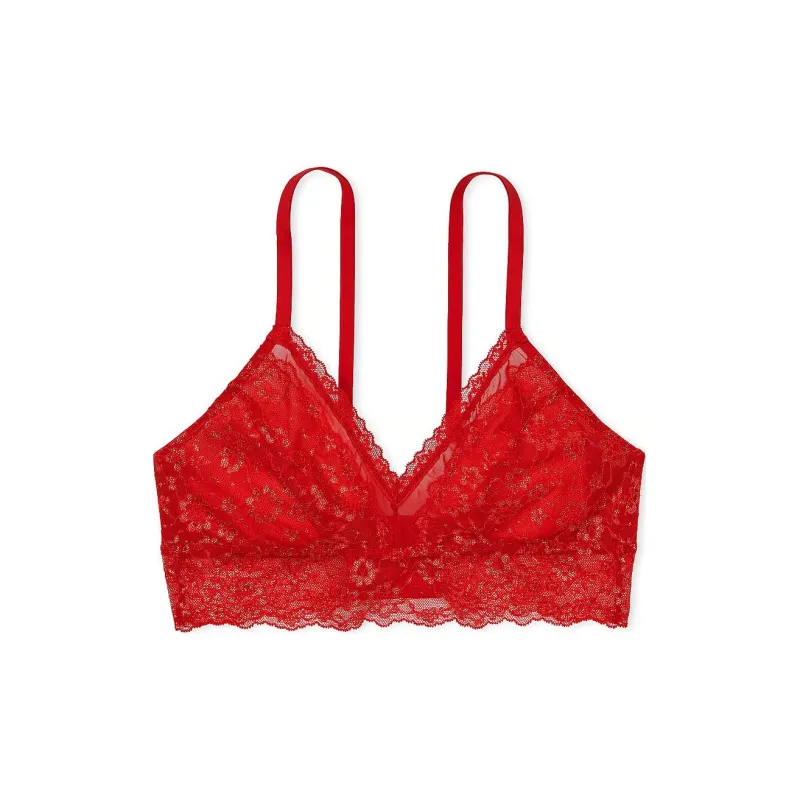 Victoria's Secret Curvy Posey Lace Wireless Bralette Lipstick Bra Women's Red-0