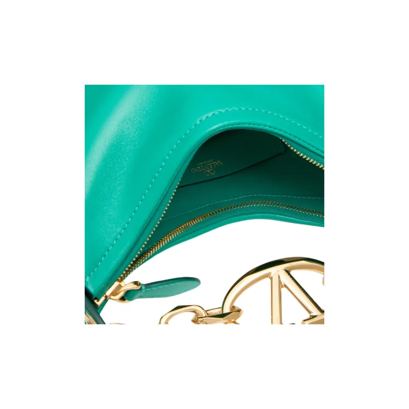 Valentino Vlogo Moon Sheepskin Handbag, Shoulder Bag Women's Peacock Green-6