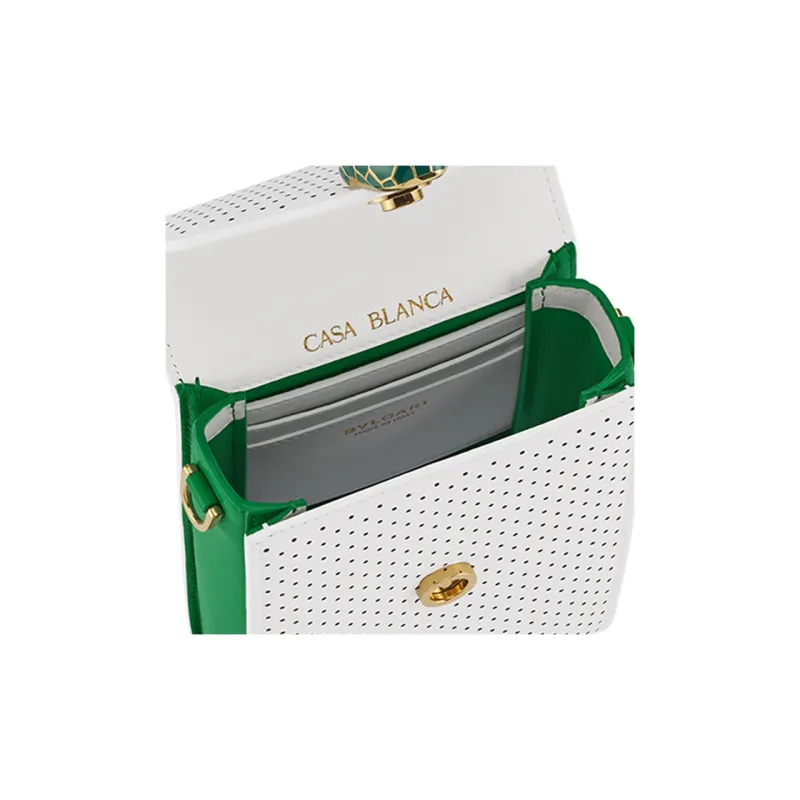BVLGARI CASABLANCA Collaboration Cow Leather Crossbody Bag Shoulder Bag Small Size Women's White/Green-3