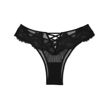 Victoria's Secret DREAM ANGELS Boho Floral Embroidery Brazilian/Black Underpants Women's Black