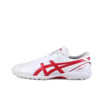 Asics C3 TF Rubber Broken Studs Anti Slip Wear Resistant Soccer Shoes Unisex White Red