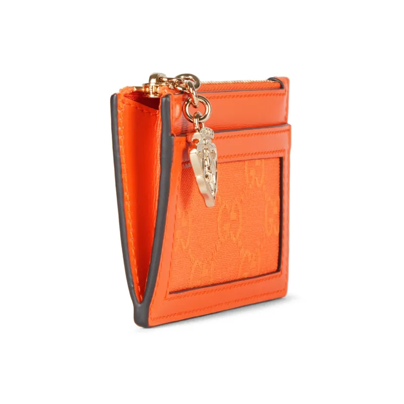 GUCCI Canvas With Leather Trim Card Holder Women's Orange-1