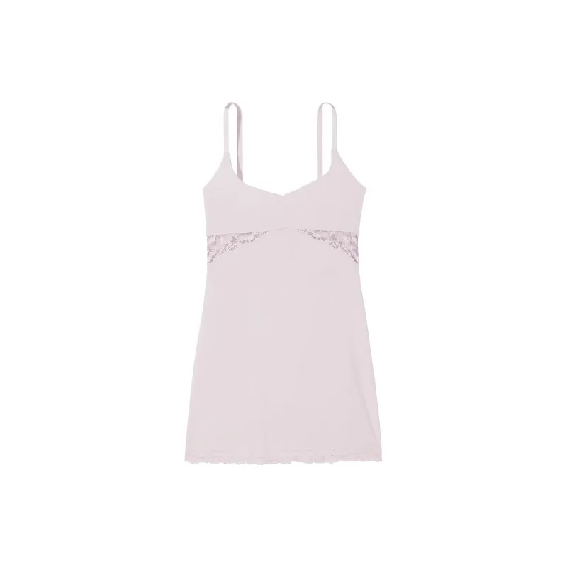 Victoria's Secret VICTORIA'SSECRET Modal Lace Trim Sweetheart Slip Dress Nightgown Women's Light Purple Gray-0