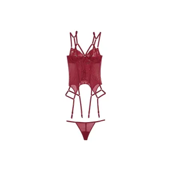 Victoria's Secret PINK Veronique Basque + Panty Set / Red Underwear Set Women's Red
