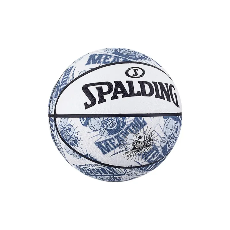 SPALDING Basketball Kid Series Moisture Absorbing Leather PU Basketball Blue White, Gift Box Set Size 7 Training Unisex-3