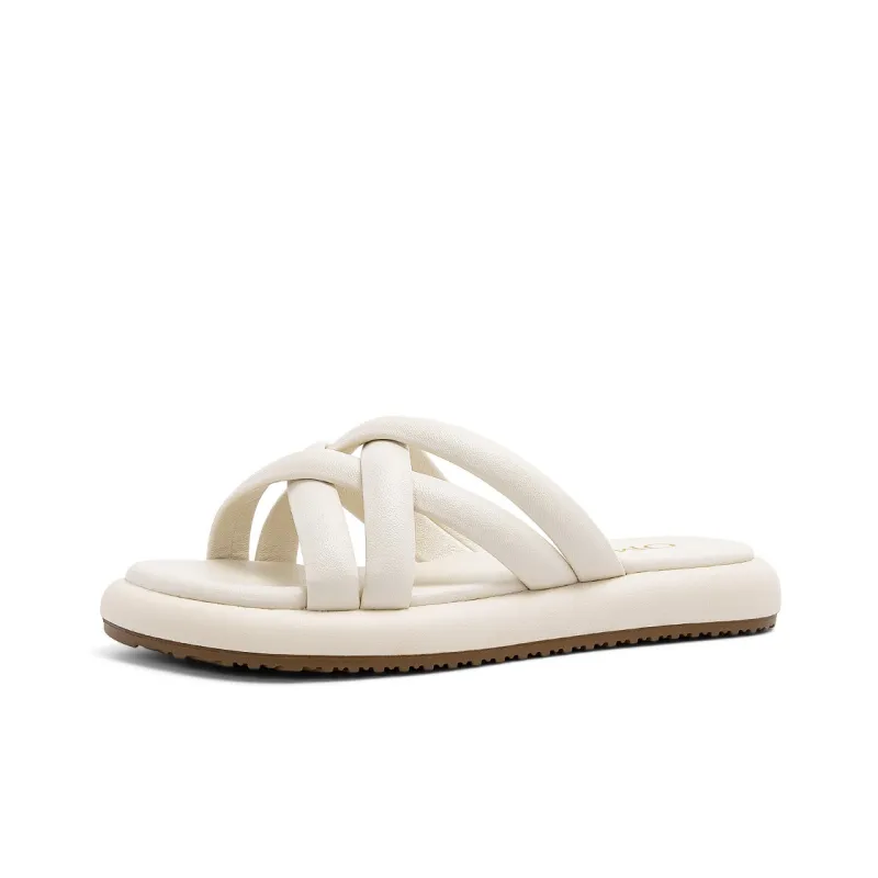OMS Slide Slippers Women's White/Brown-1