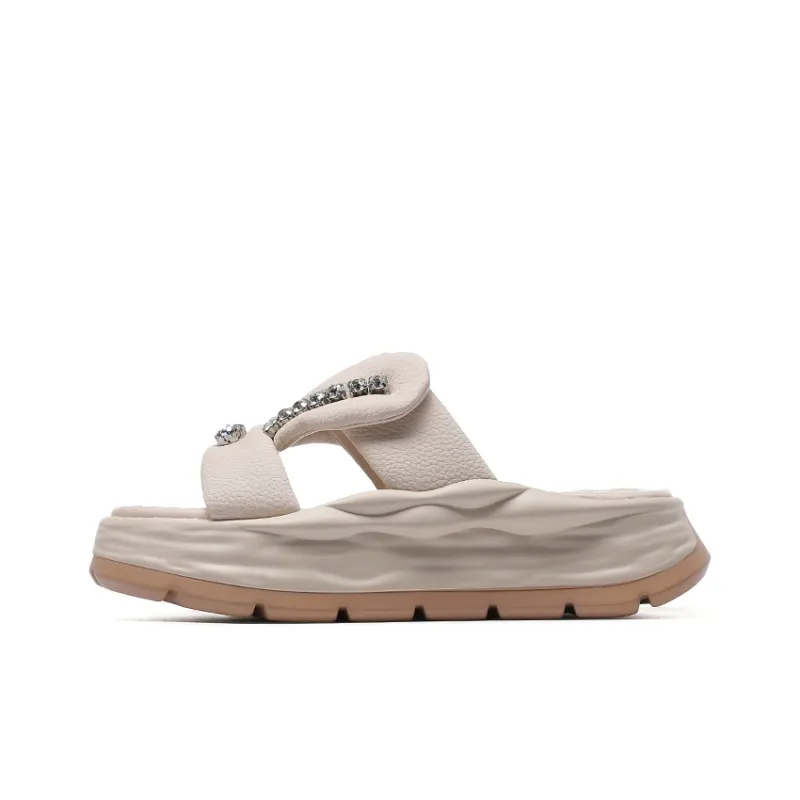 KEJIANNI PU Polyurethane Rhinestone Slip-Resistant Slide Slippers Women's-0
