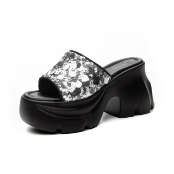 Shoe Cabinet Floral Language Sequins Slip Resistant Abrasion Resistant Slide Slippers Women's