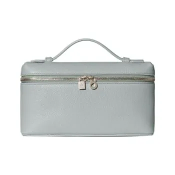 Loro Piana ExtraPocket Grain Calfskin Makeup Bag Small Square Bag Handbag, Shoulder Bag Women's Eucalyptus/Light Blue