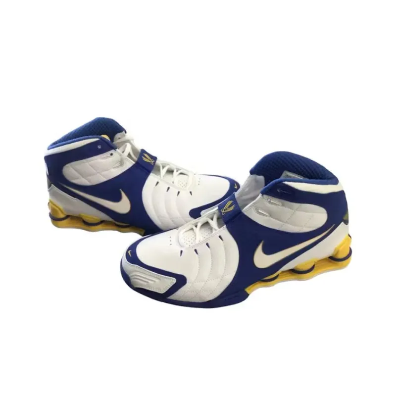 Nike Shox VC V Cushioning Anti Slip And Wear Resistant Mid Top Basketball Shoes Men's White Blue Yellow-2