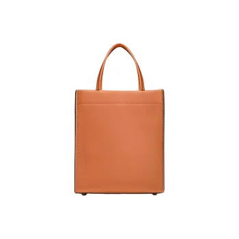 COACH Cashin Tanned Leather Tote Bag, Shopping Bag, One Shoulder Handbag Mini Women's Brass & Orange