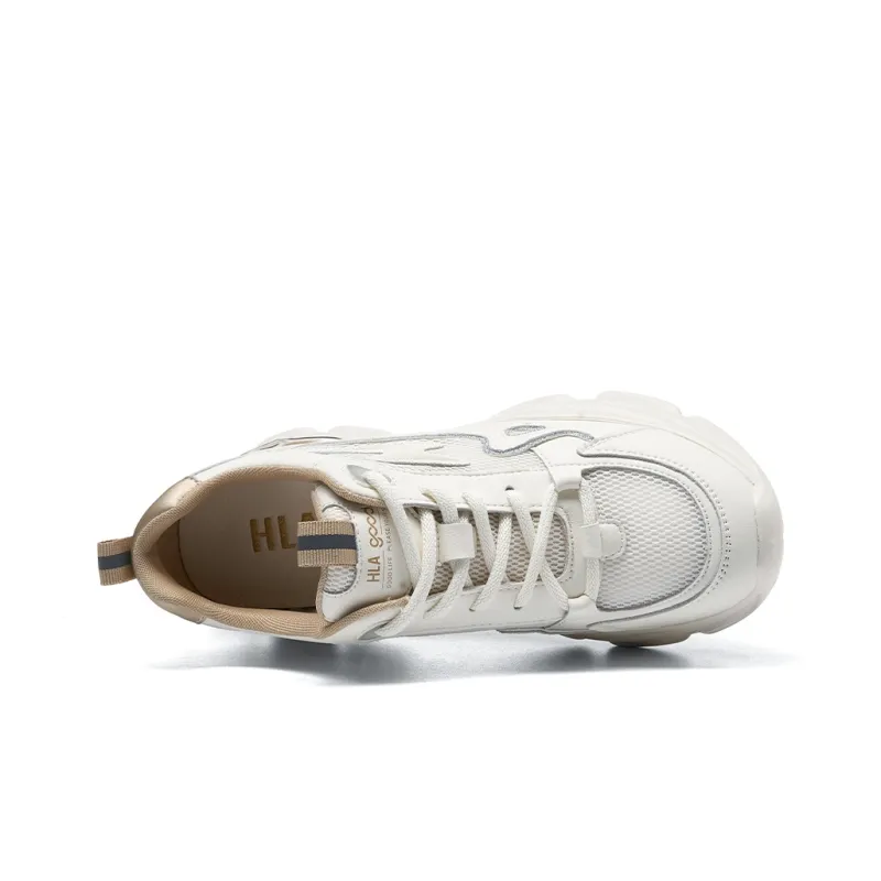 HLA Breathable Chunky Sneakers For Women's 2024 Summer New Arrival Mesh Patchwork Hidden Wedge Petite White Sneakers-2