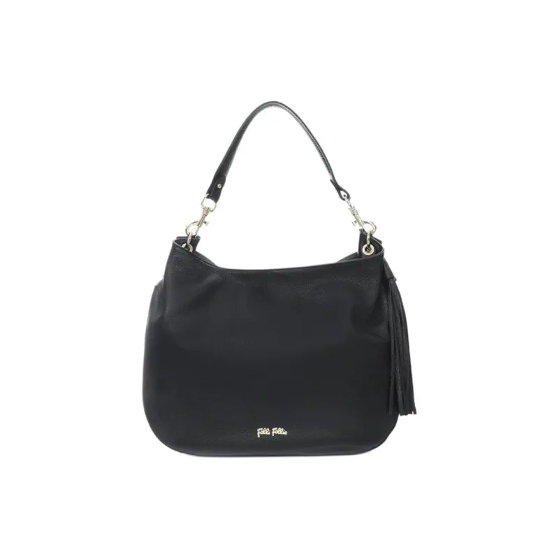 Folli Follie Leather Crossbody Bag Shoulder Bag Large Size Unisex Black-0