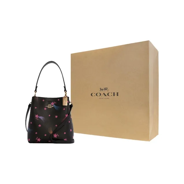 COACH Town Pebbled Leather Bucket Bag Handbag Shoulder Bag Crossbody Bag Small Size Women's Black-6