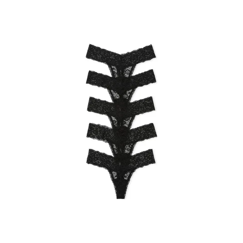 Victoria's Secret PINK/VICTORIA'S SECRET 5-Pack Lace Thong Panties/Black Underpants Women's 5 Pack Black-0