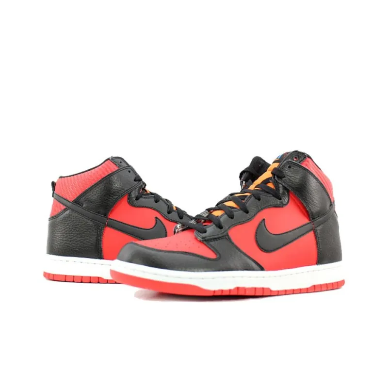 Nike Dunk High Tumbled Leather Black Varsity Red-2