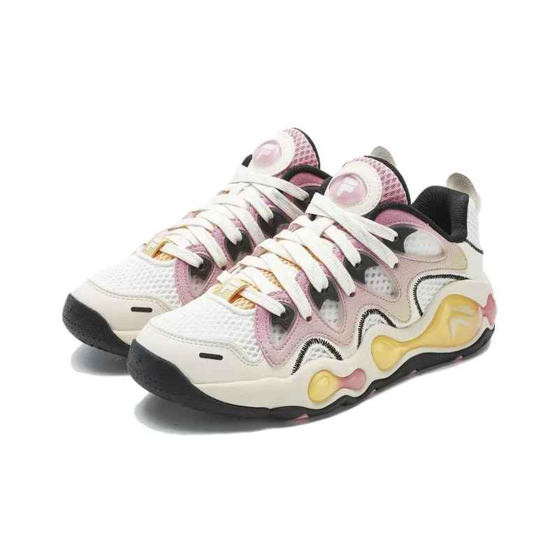 FILA FUSION Anti-Slip Wear-Resistant Low-Top Basketball Shoes Women's White Pink-1