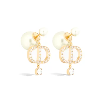 DIOR Metal, Crystal, Resin Pearl Earrings Women's Gold