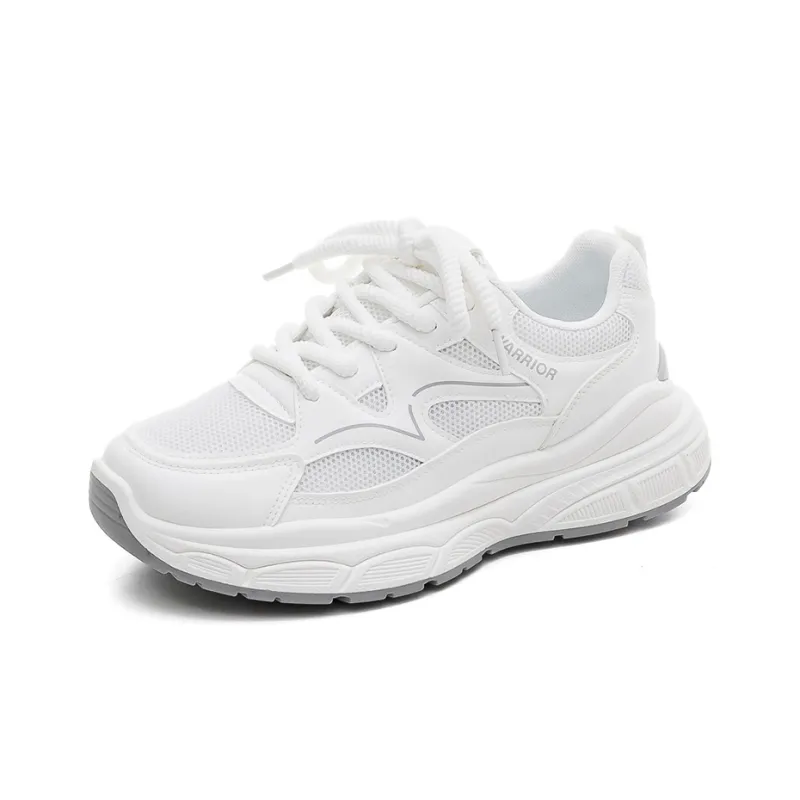 Warrior Height Increasing Abrasion Resistant Low Top Chunky Sneakers Women's White-2