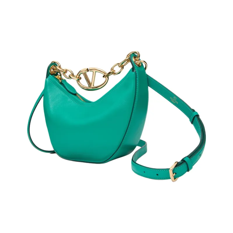 Valentino Vlogo Moon Sheepskin Handbag, Shoulder Bag Women's Peacock Green-3