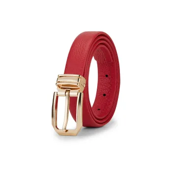 WilliamPOLO Top Grain Cow Leather Belts Women's Gold Buckle Red Strap 2.4cm Width