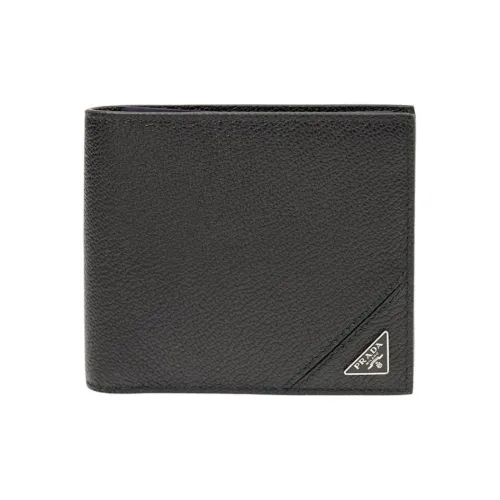 prada logo Cow Leather Wallet Men's Black