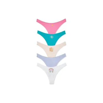 Victoria's Secret PINK VICTORIA'SSECRET 5-PackStretchCottonHigh-LegScoopThong Underpants Women's 5 Pack Multicolor