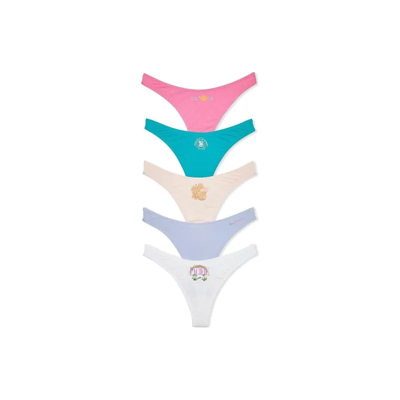 Victoria's Secret PINK VICTORIA'SSECRET 5-PackStretchCottonHigh-LegScoopThong Underpants Women's 5 Pack Multicolor-0