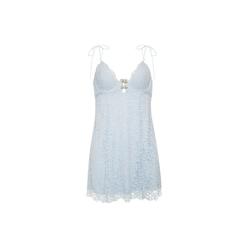 Victoria's Secret PINK FOR LOVE & LEMONS Butterfly Lace Slip Dress/Blue Nightgown Women's Blue-0