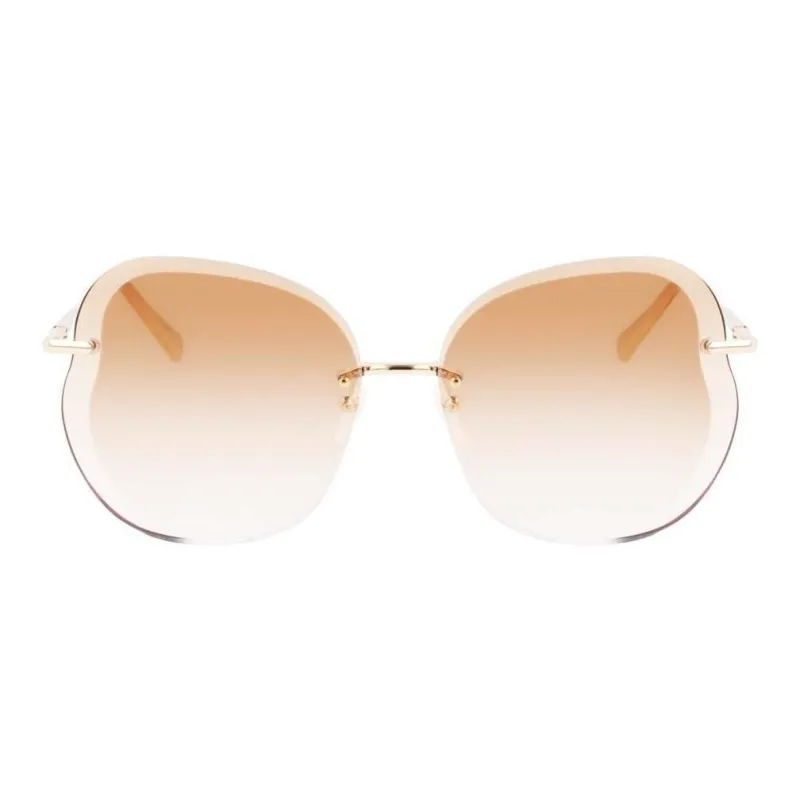 LONGCHAMP Metal Irregular Shape Sunglasses Women's Gold-1