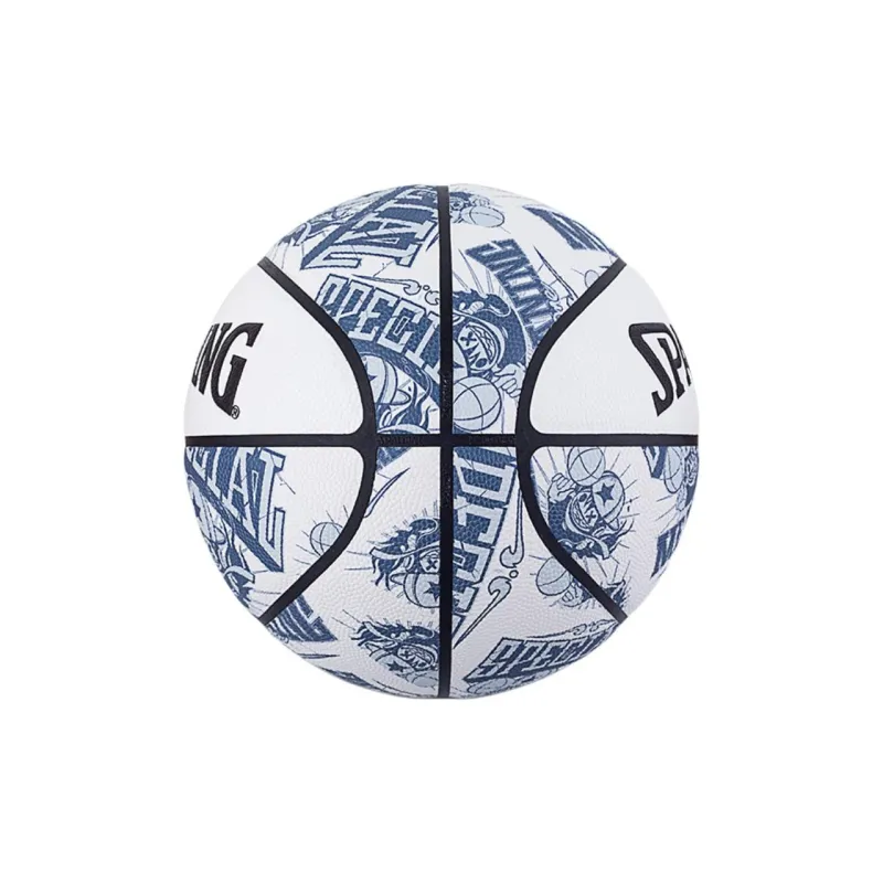 SPALDING Basketball Kid Series Moisture Absorbing Leather PU Basketball Blue White, Gift Box Set Size 7 Training Unisex-2