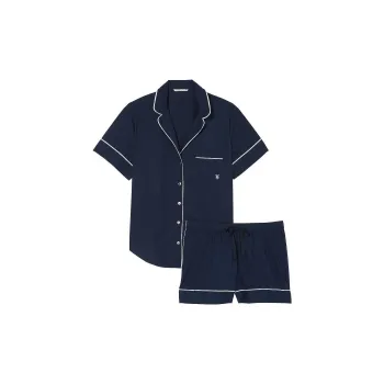 Victoria's Secret Solid Color Short Sleeved Shorts / Navy Blue Pajama Set Women's Marine Blue