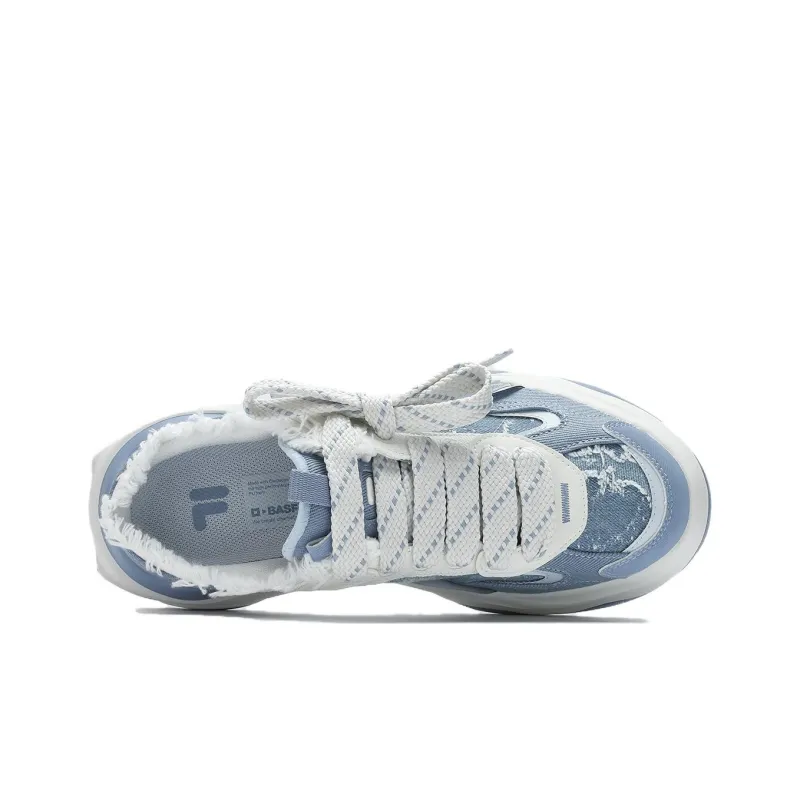 FILA FUSION BIANCO II Cushioning Anti Slip And Wear Resistant Height Increasing Low Top Casual Shoes Women's Blue White-1
