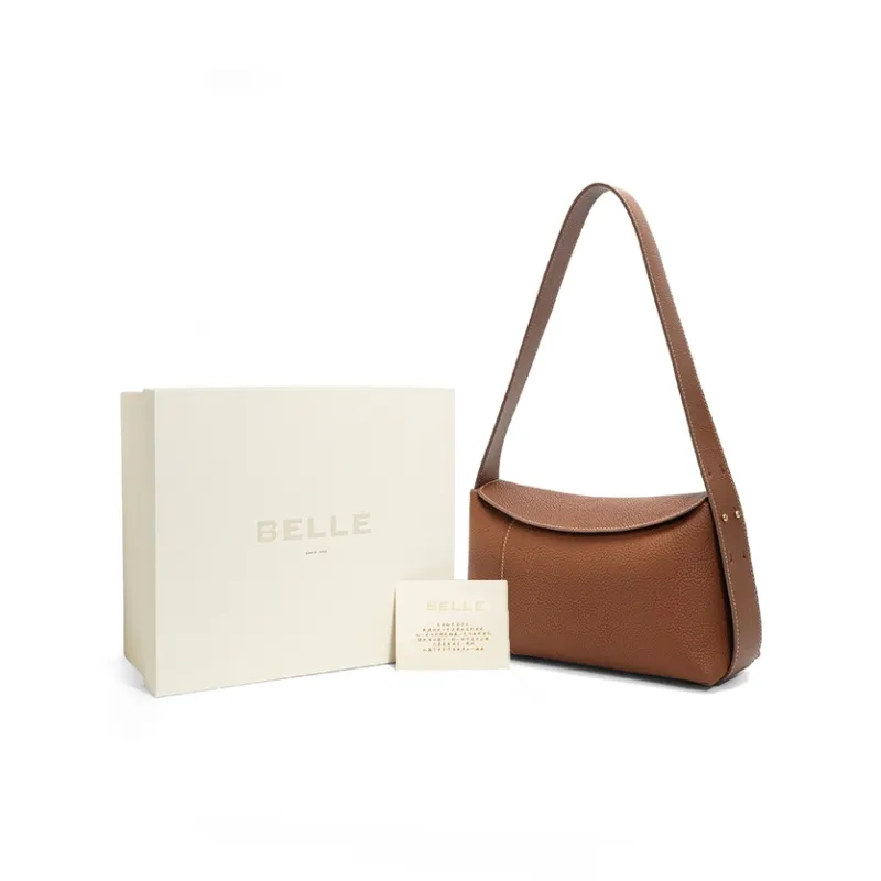 BELLE Top Grain Cow Leather Shoulder Bag Regular Women's Solid Color Plain-1