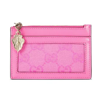 GUCCI Canvas With Leather Trim Card Holder Women's Pink