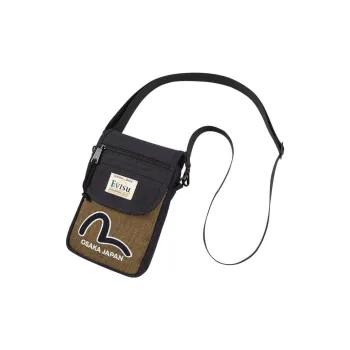 EVISU Cotton Messenger Bag, Shoulder Bag, Crossbody Bag Mini Men's Blue/Brown