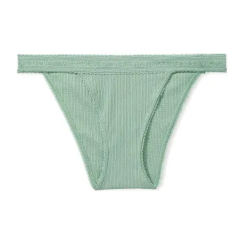 Victoria's Secret PINK COTTON Logo Cotton Lace-Waist Tanga Panty / Green Underpants Women's 1 Pack Green