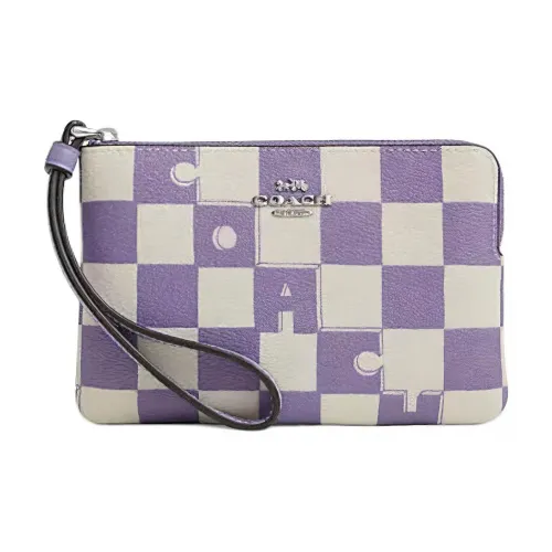 COACH Corner Zip Artificial Leather Clutch Small Size Women's Violet & Chalk White